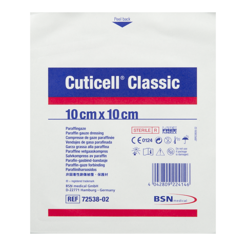 Cuticell Classic Paraffin Gauze Wound Dressing 10cm x 10cm (Singles)