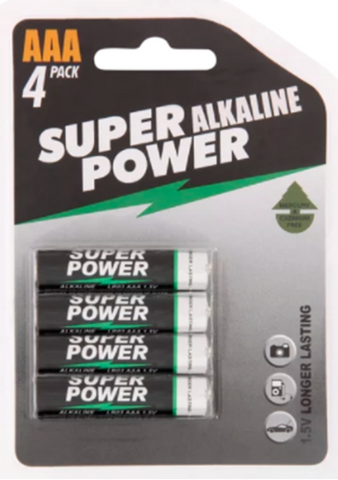 Super Power AAA Alkaline Batteries 4 Pack