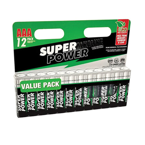 Super Power AAA Alkaline Batteries 12 Pack